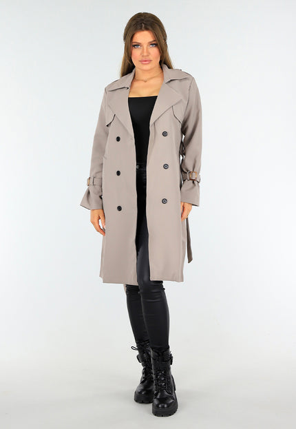 SALE30 Taupe Trenchcoat met Knoopsluiting