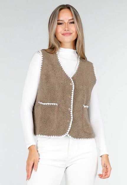 SALE30 Teddy Gilet met Witte Bies