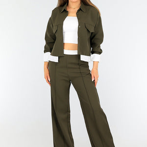 SALE30 Tweedelige Khaki Set met Blouse Detail