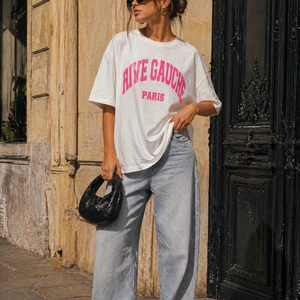 SALE30 Wit Oversized T-Shirt met Roze Tekstprint