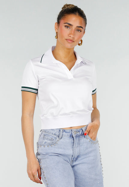 SALE30 Witte Cropped Polo met Strepen