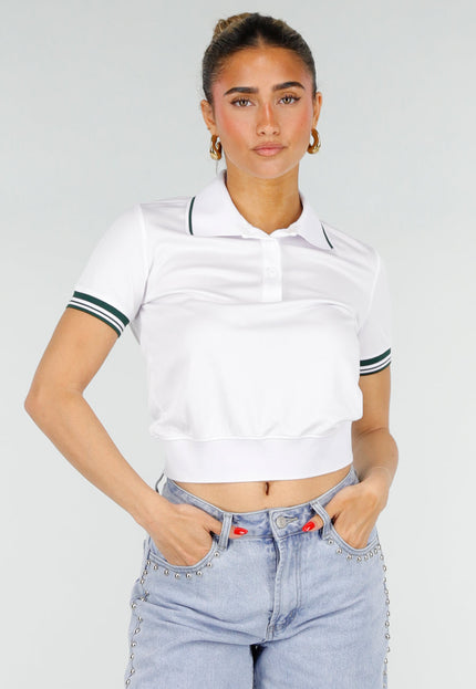 SALE30 Witte Cropped Polo met Strepen