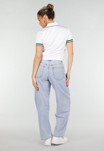 SALE30 Witte Cropped Polo met Strepen