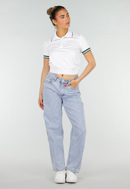 SALE30 Witte Cropped Polo met Strepen
