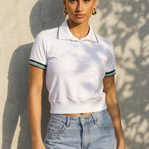SALE30 Witte Cropped Polo met Strepen