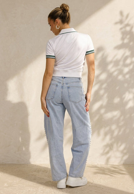 SALE30 Witte Cropped Polo met Strepen