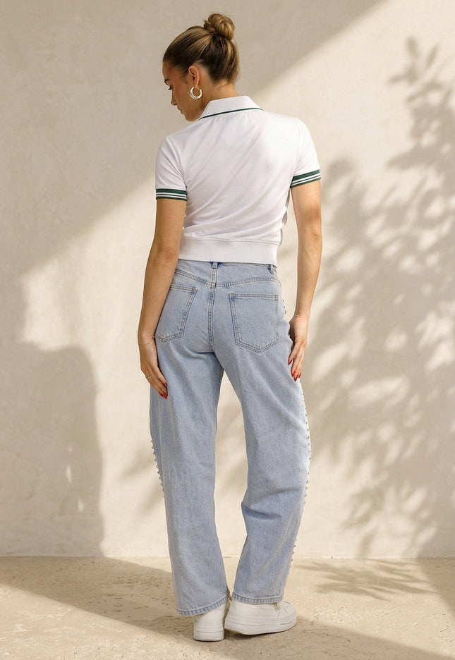 SALE30 Witte Cropped Polo met Strepen