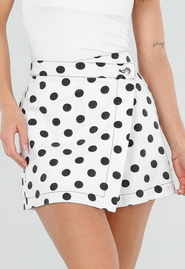 SALE30 Witte Denim Rok met Zwarte Stippen