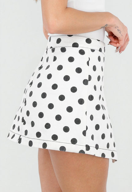 SALE30 Witte Denim Rok met Zwarte Stippen