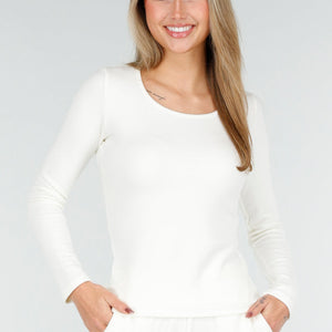 SALE30 Witte Fleece Stretch Top met Ronde Hals