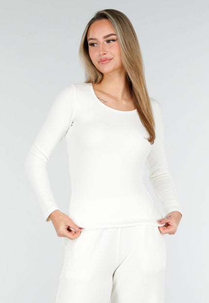 SALE30 Witte Fleece Stretch Top met Ronde Hals