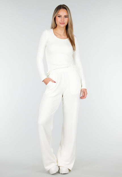 SALE30 Witte Fleece Stretch Top met Ronde Hals