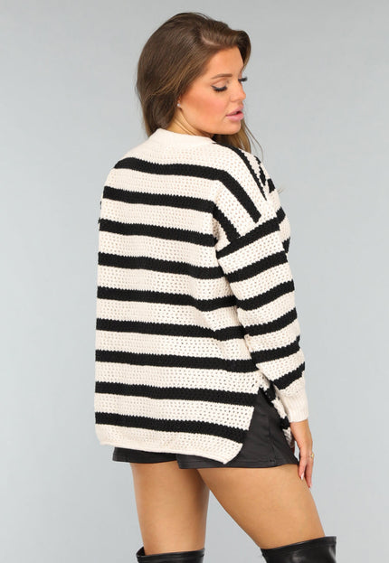 SALE30 Witte Gebreide Streep Trui