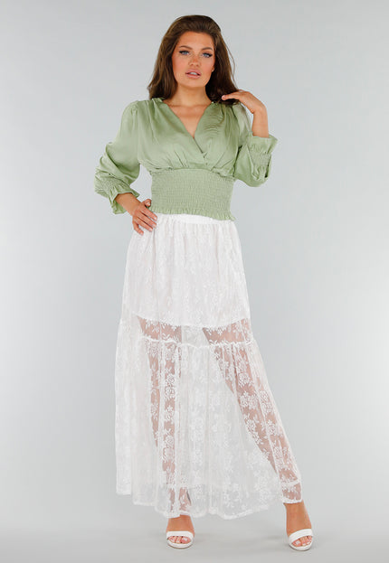 SALE30 Witte Kanten Maxi Rok met Onderrok