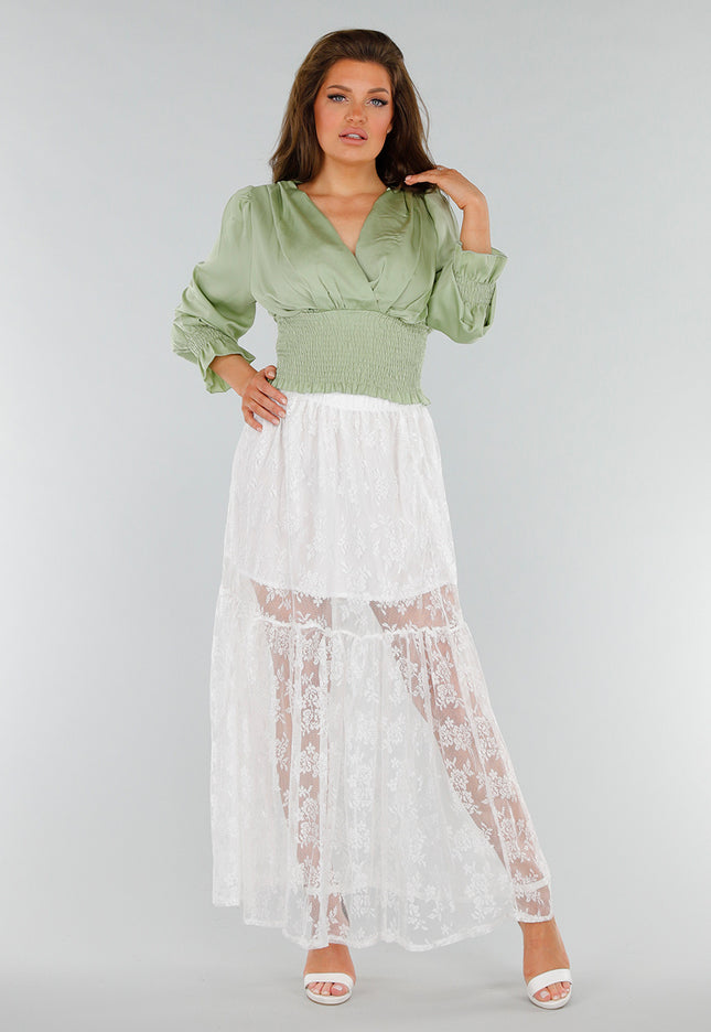 SALE30 Witte Kanten Maxi Rok met Onderrok