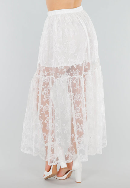 SALE30 Witte Kanten Maxi Rok met Onderrok