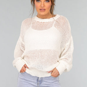 SALE30 Witte See Through Gebreide Trui