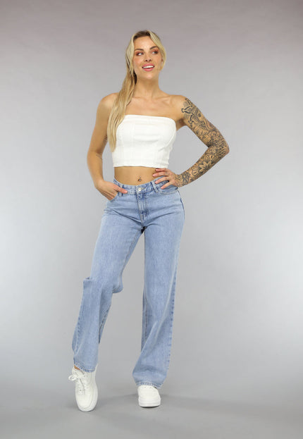 SALE30 Witte Strapless Denim Crop Top