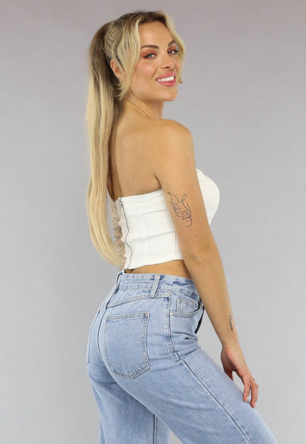 SALE30 Witte Strapless Denim Crop Top