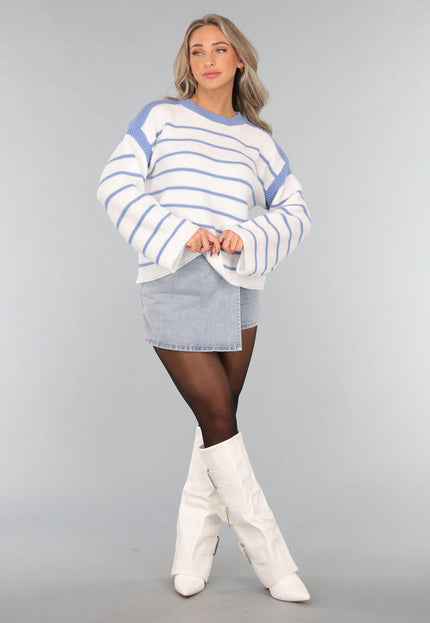 SALE30 Witte Trui met Blauwe Strepen
