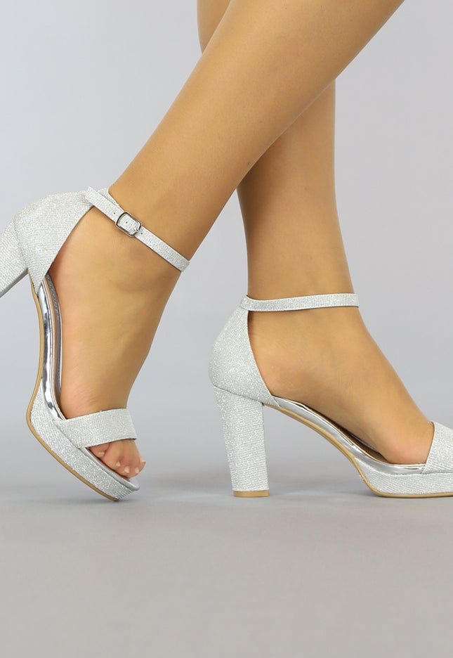 SALE30 Zilveren Glitter Sandaletten met Stevige Hak