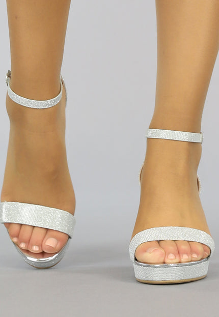 SALE30 Zilveren Glitter Sandaletten met Stevige Hak