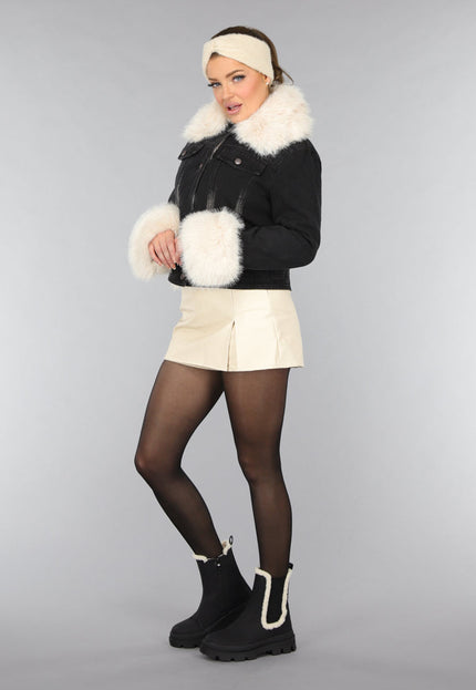 SALE30 Zwart Jeans Jasje met Bontkraag