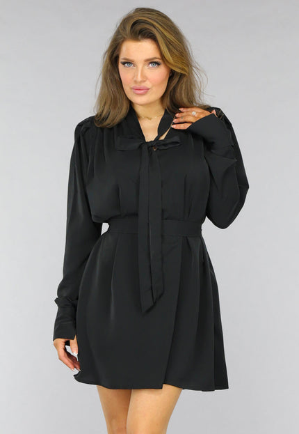 SALE30 Zwart Longsleeve Jurkje met Strikdetail