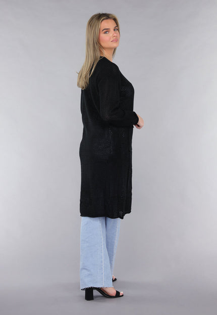 SALE30 Zwart Oversized Gebreid Vest met Grote Knopen
