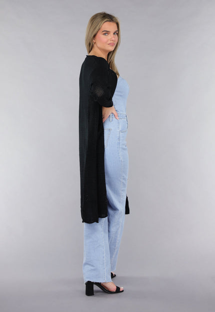 SALE30 Zwart Oversized Gebreid Vest met Grote Knopen
