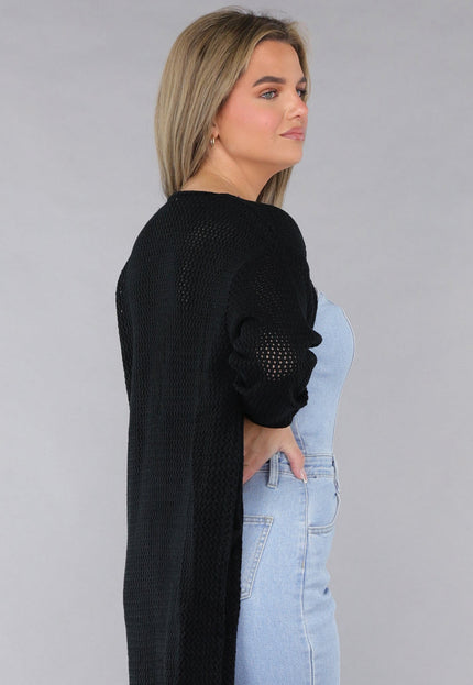 SALE30 Zwart Oversized Gebreid Vest met Grote Knopen