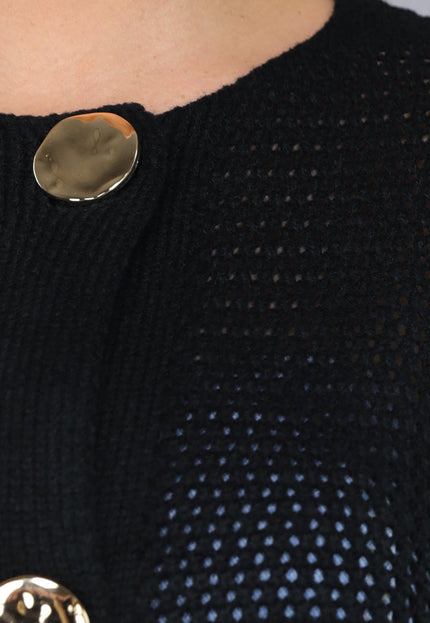 SALE30 Zwart Oversized Gebreid Vest met Grote Knopen