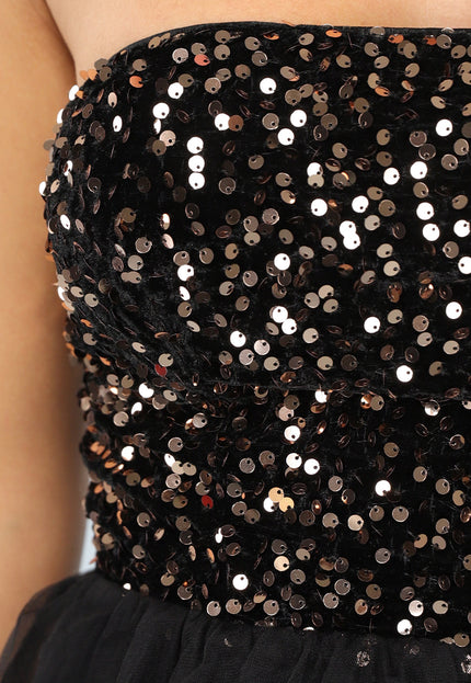 SALE30 Zwart Strapless Tule Jurkje met Pailletten