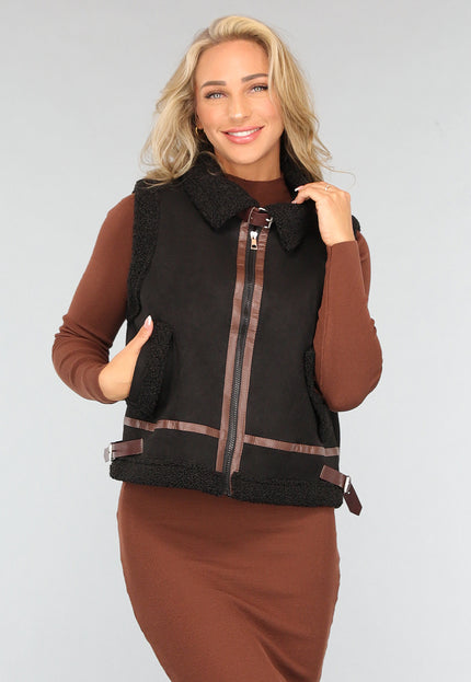 SALE30 Zwart Teddy Gilet met Gesp Details