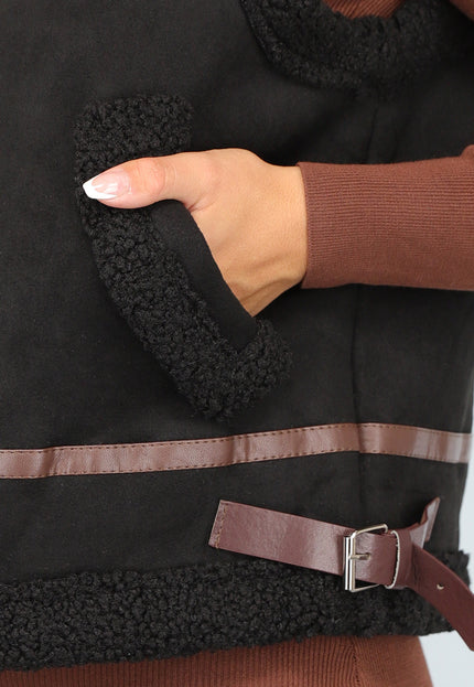 SALE30 Zwart Teddy Gilet met Gesp Details
