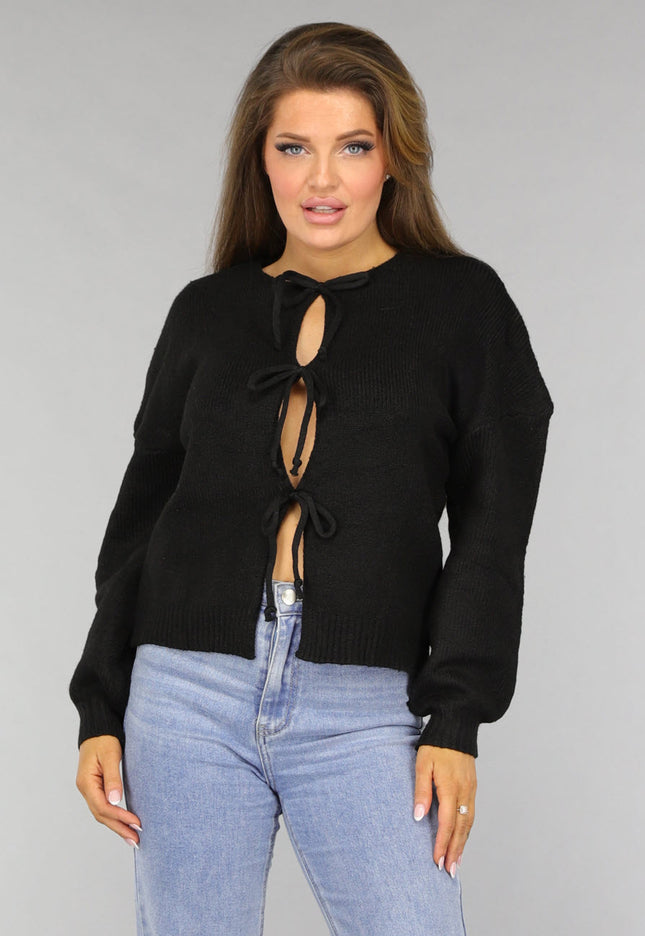 SALE30 Zwart Vest met Strikjes