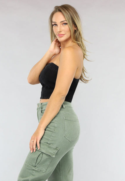 SALE30 Zwarte Bandeau Jeans Top