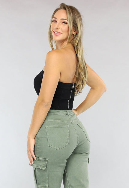 SALE30 Zwarte Bandeau Jeans Top