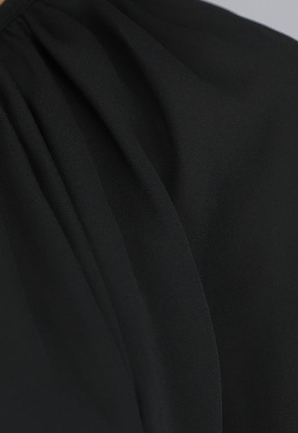 SALE30 Zwarte Chiffon Blouse met Pofmouwen
