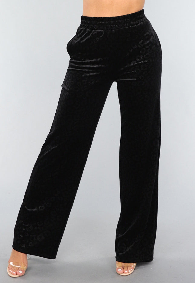 SALE30 Zwarte Fluwelen Wide Leg Panterprint Broek