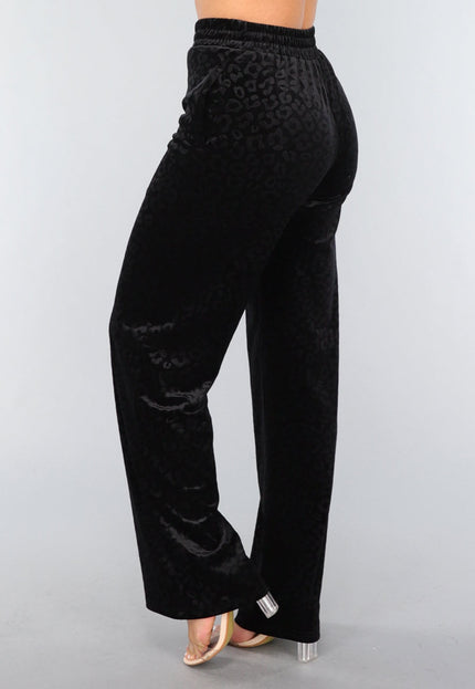 SALE30 Zwarte Fluwelen Wide Leg Panterprint Broek