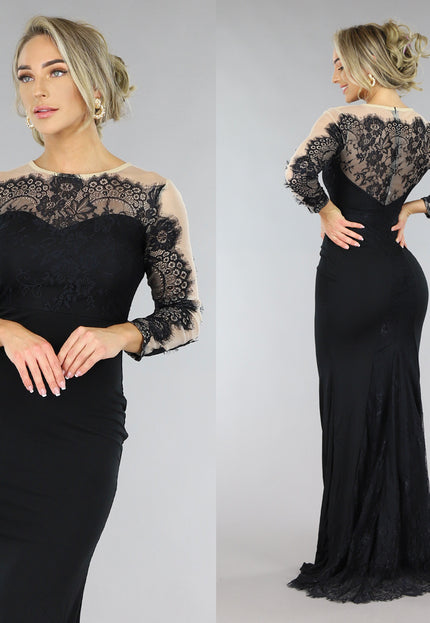 SALE30 Zwarte Galajurk met Mesh en Kanten Details