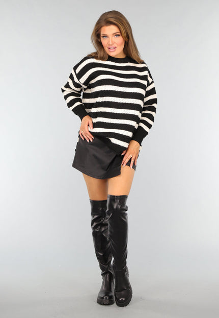 SALE30 Zwarte Gebreide Gestreepte Trui