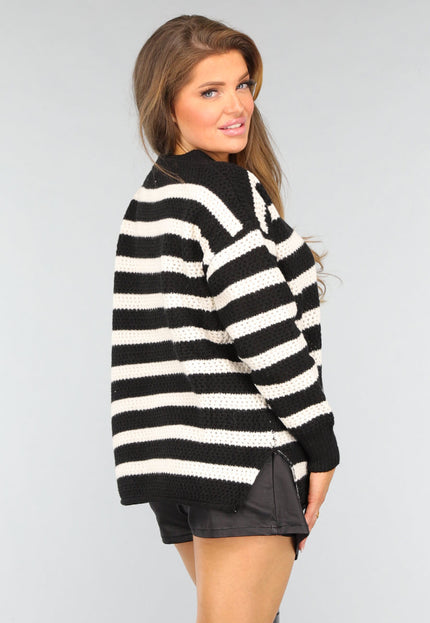 SALE30 Zwarte Gebreide Gestreepte Trui