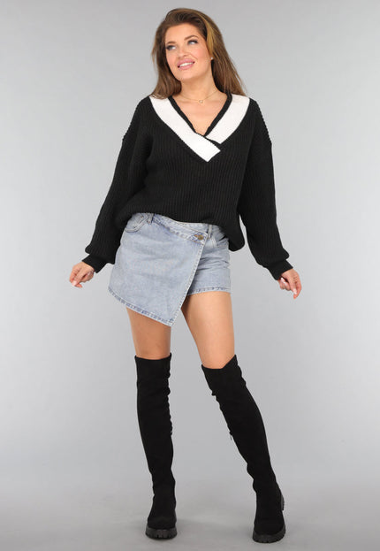 SALE30 Zwarte Gebreide Trui met Pofmouwen