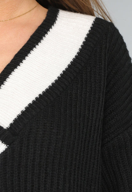 SALE30 Zwarte Gebreide Trui met Pofmouwen