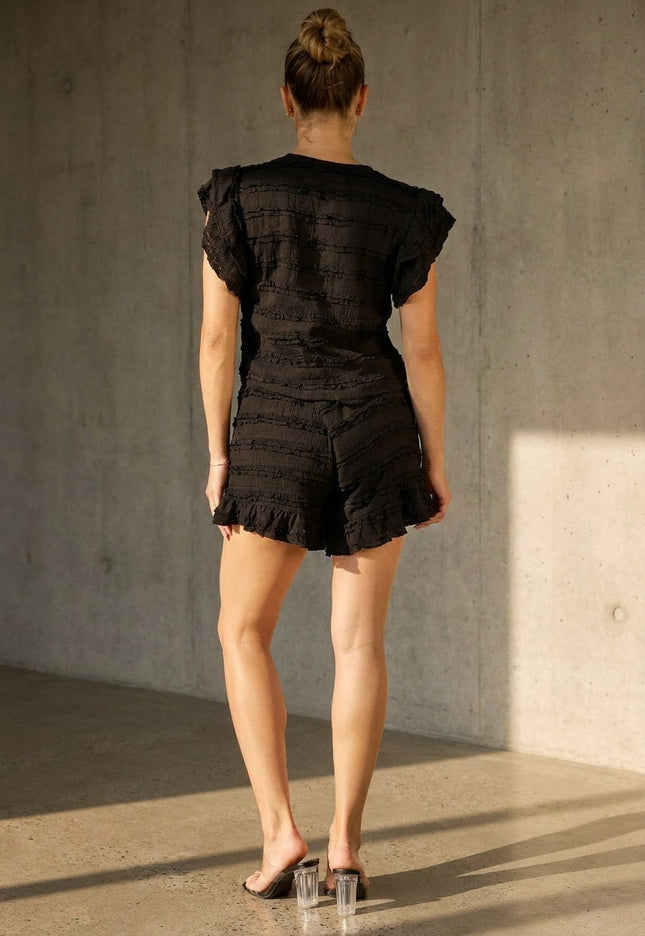 SALE30 Zwarte Gehaakte Ruffle Co-ord Set