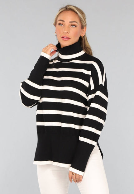 SALE30 Zwarte Gestreepte Coltrui met Splitjes