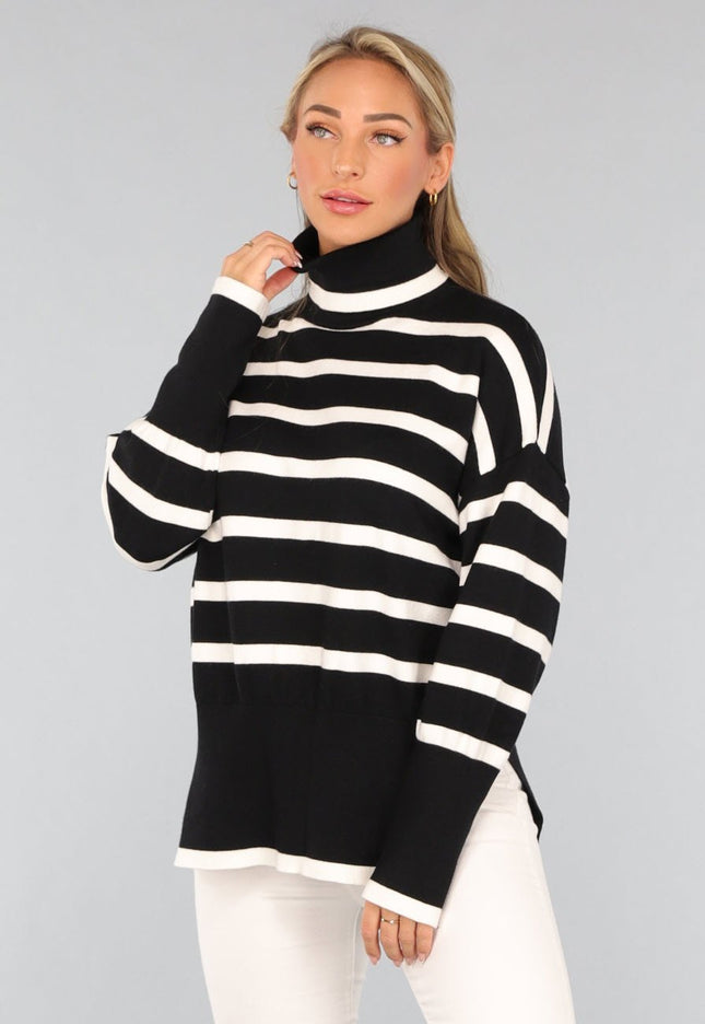 SALE30 Zwarte Gestreepte Coltrui met Splitjes