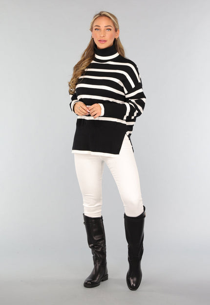 SALE30 Zwarte Gestreepte Coltrui met Splitjes